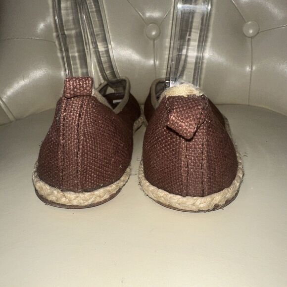 NEW Dollhouse Brown Canvas Peep Toe Flat Shoe Size 6 Slip On Ballet Flat Shoes - Picture 4 of 7